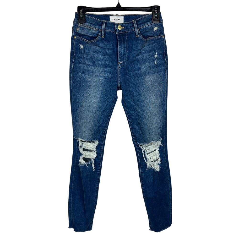FRAME SZ 26 Le High Skinny Crop Jeans Distressed Zip-Fly Mid-Rise Fray Gaby Wash